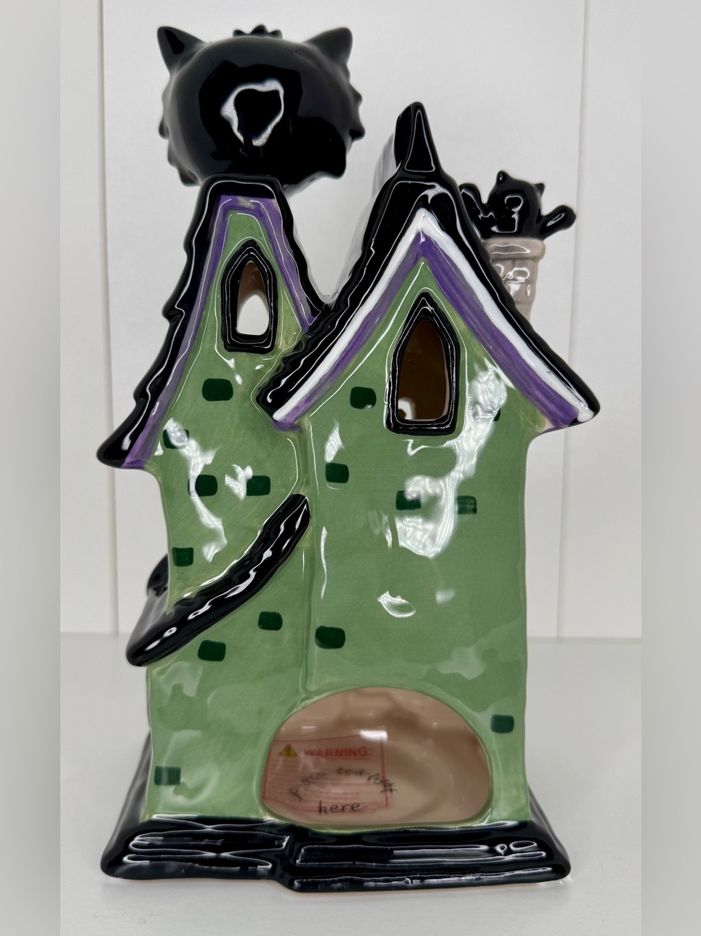 Blue Sky Halloween Black Cat Adoption Spooky Haunted House Tea Light Holder NWT - Picture 9 of 12